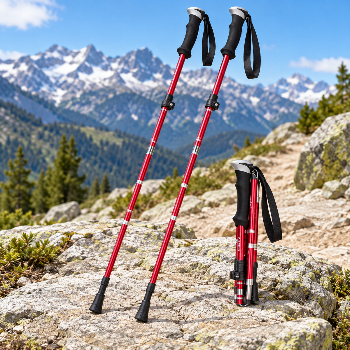 Foldable telescopic trekking poles