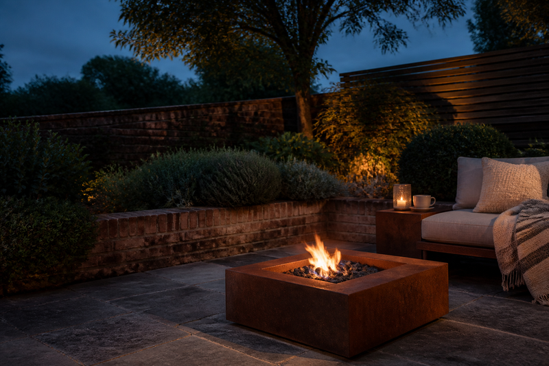 AVRIDEN Extend collection — inviting garden terrace at blue hour