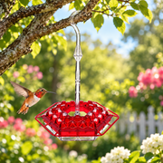 Hanging nectar feeder with ant guard